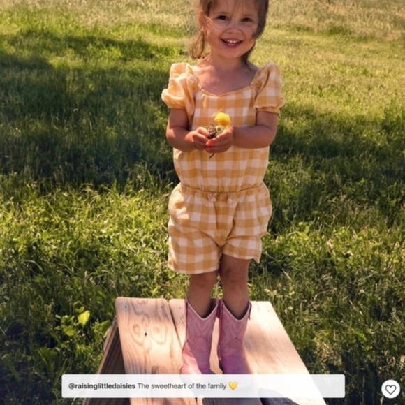 Cat & Jack Toddler Girls' Gingham Puff Sleeve Romper 2T - Picture 2 of 2